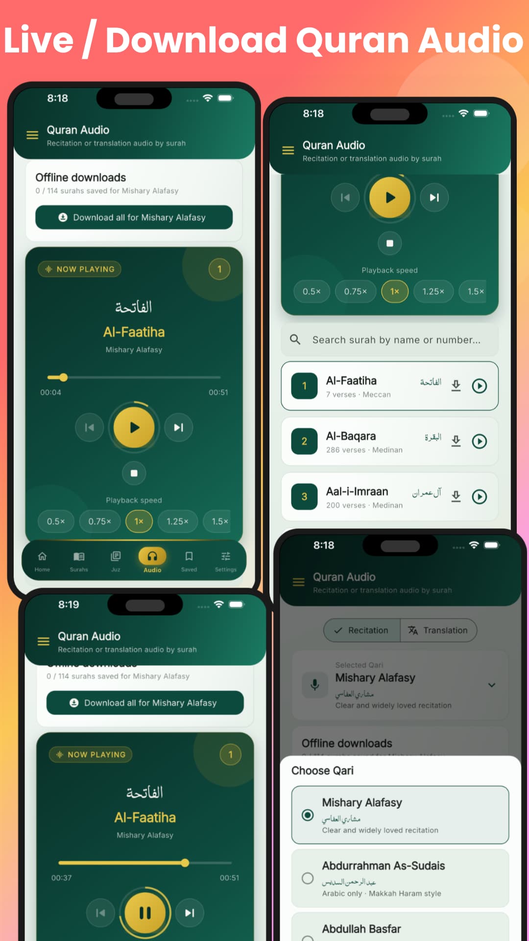 Play Store screenshot — Quran audio player and offline downloads